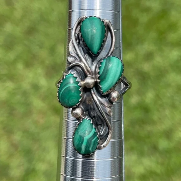 Scott Dave Navajo Sterling Silver Malachite Ring Size 7.75 - Picture 4 of 13